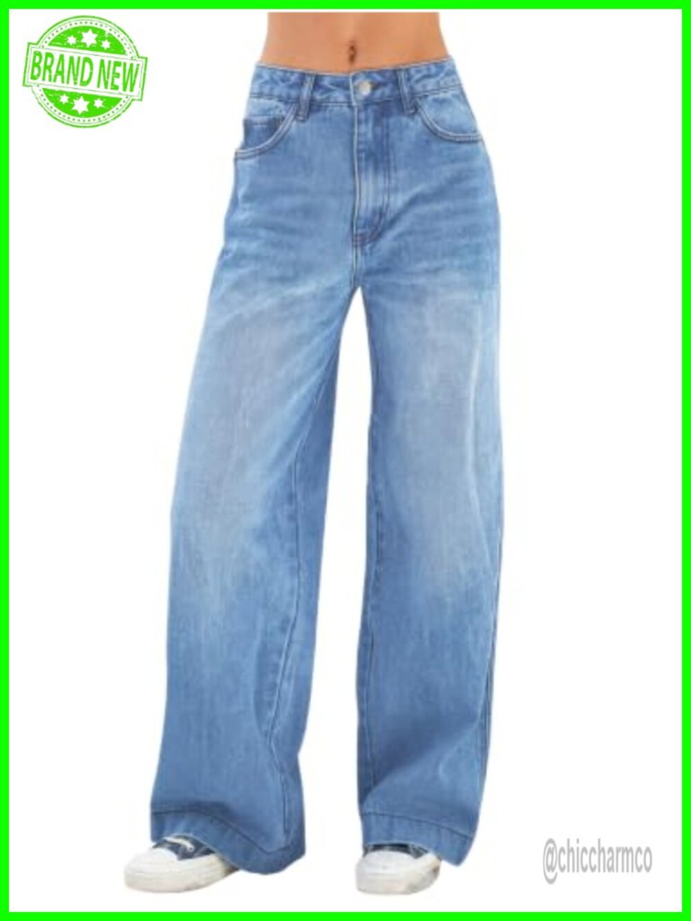 High Waist Wide Leg Baggy Stretch Denim Jeans for Women